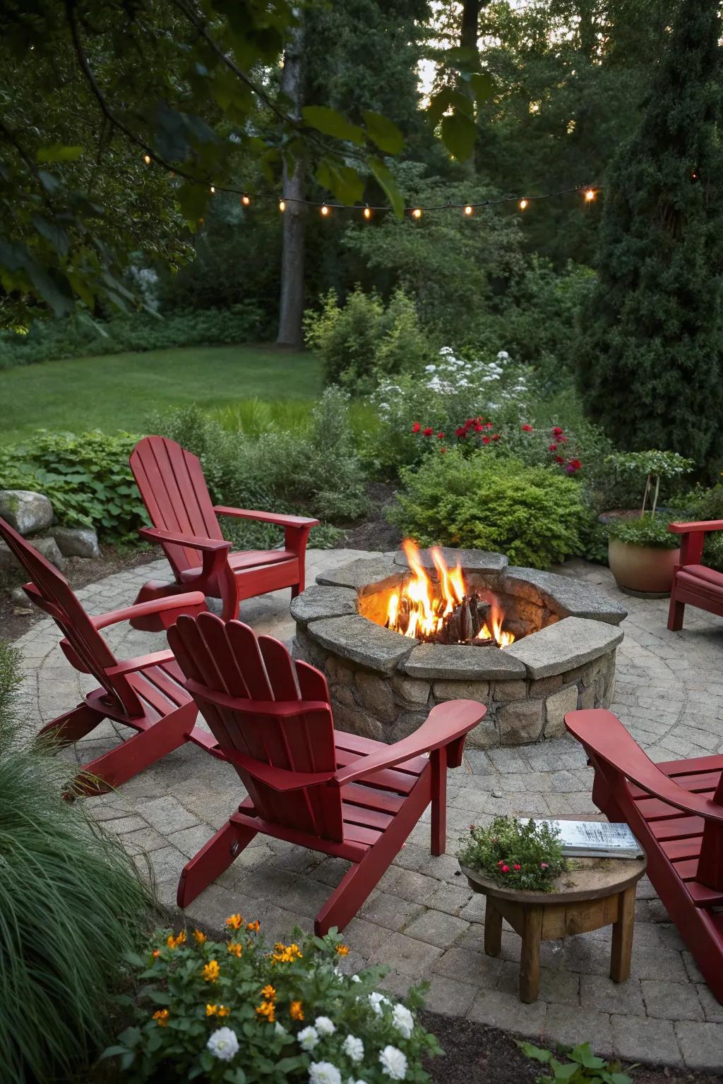 Bold red chairs adding energy to the garden.