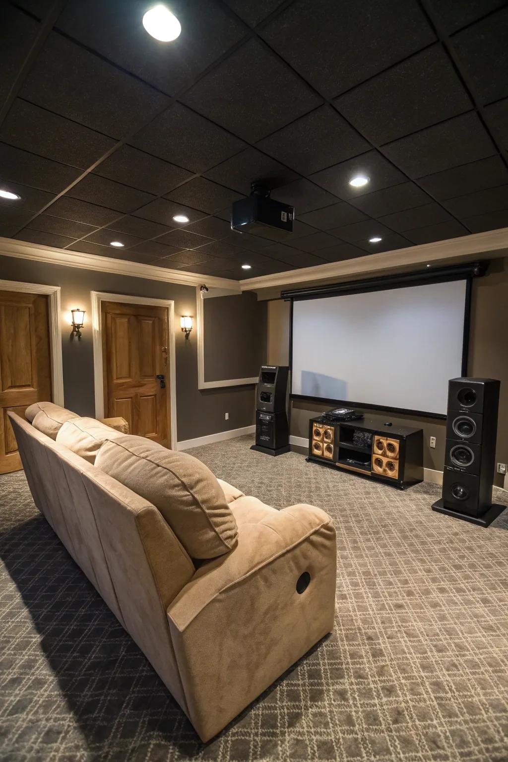A basement revolutionized into a cinematic home theater.