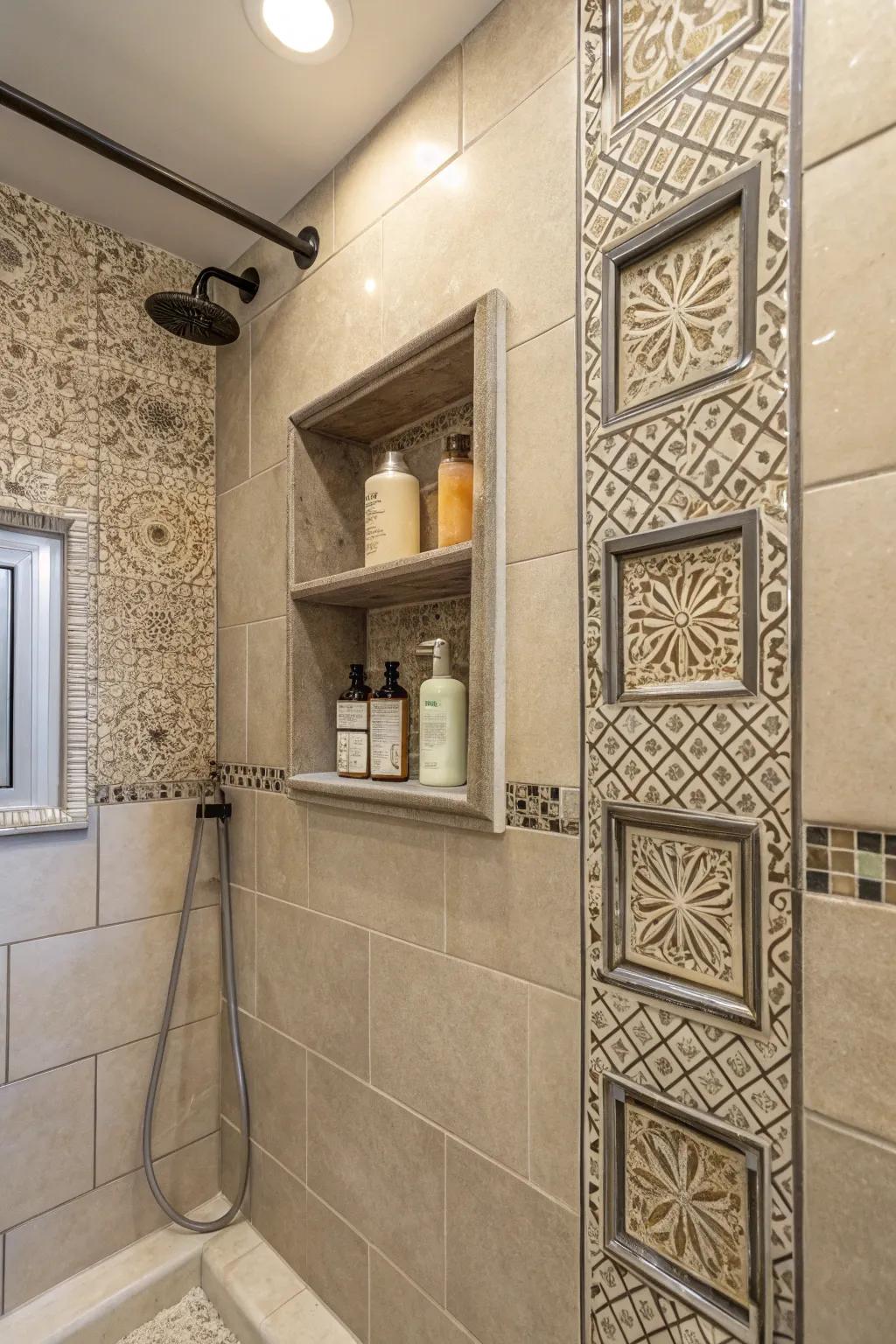 Functional and elegant, tile-trimmed niches enhance any shower.