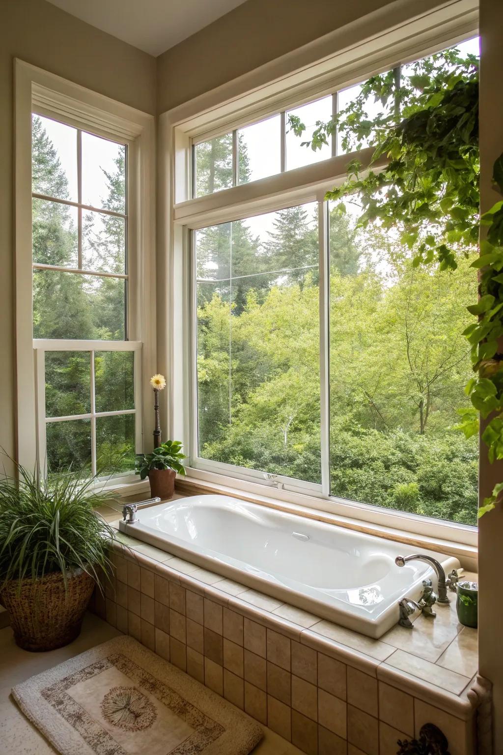 Invite the outdoors in by placing your tub beneath a window.