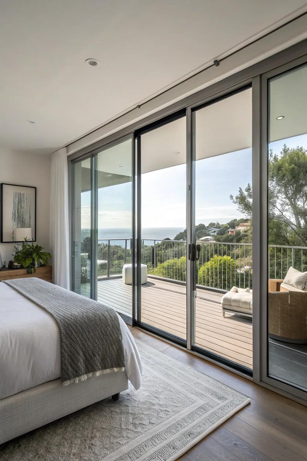 Elegant gliding glass panels combine modern beauty with practicality.