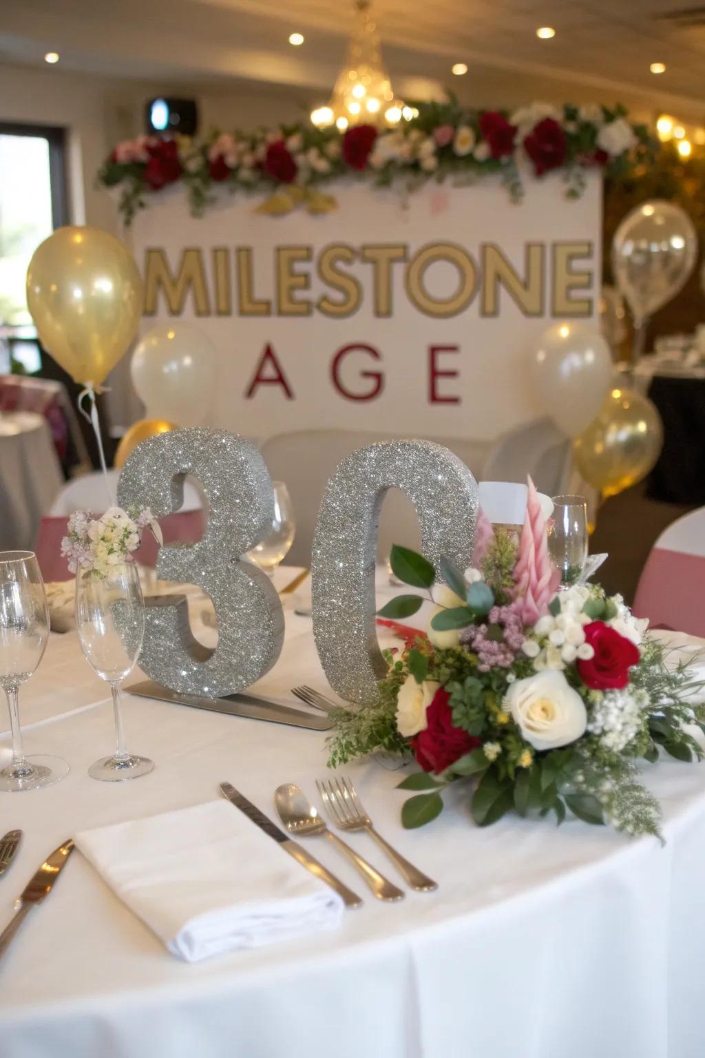 Highlight milestone birthdays with glittering numbers that make a statement.