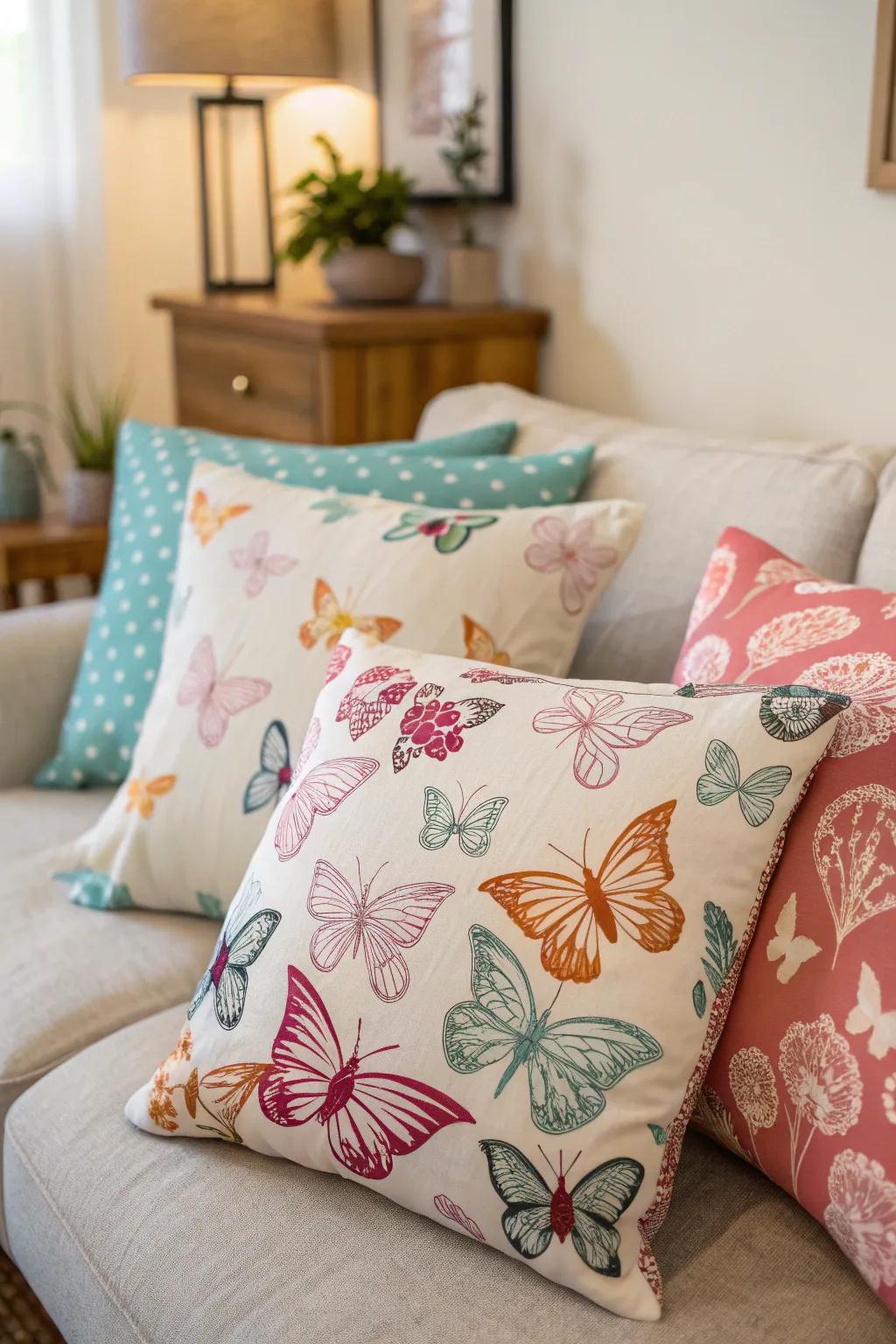 Butterfly cushions bring a fun vibe to any sofa.