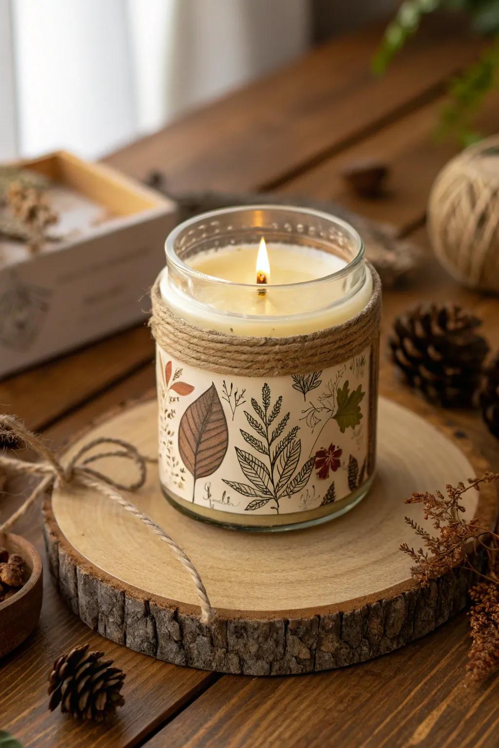 Rustic candle labels ideal for a cozy autumnal setting.