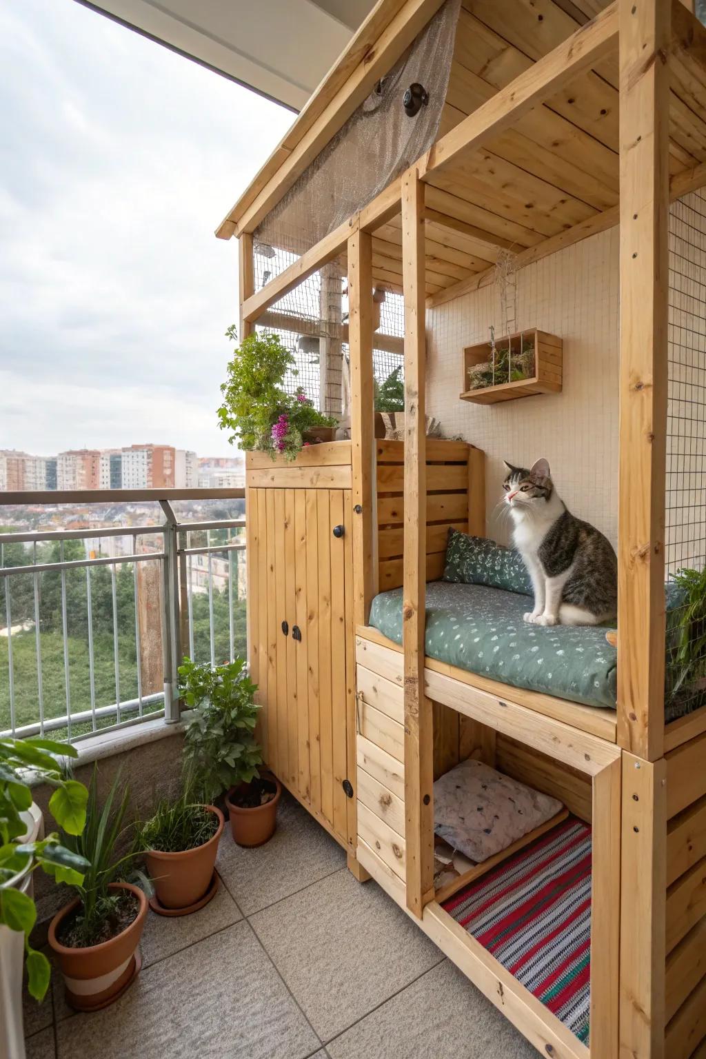 Construct your wooden catio for a uniquely personalized touch.