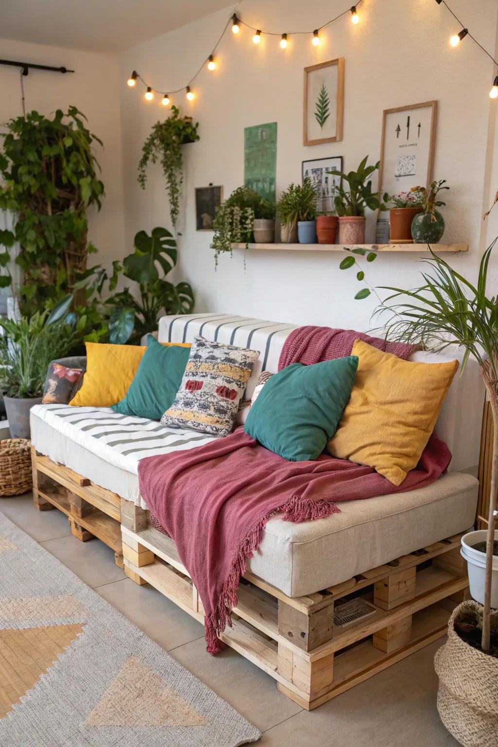 A DIY pallet couch offers endless customization for your home.