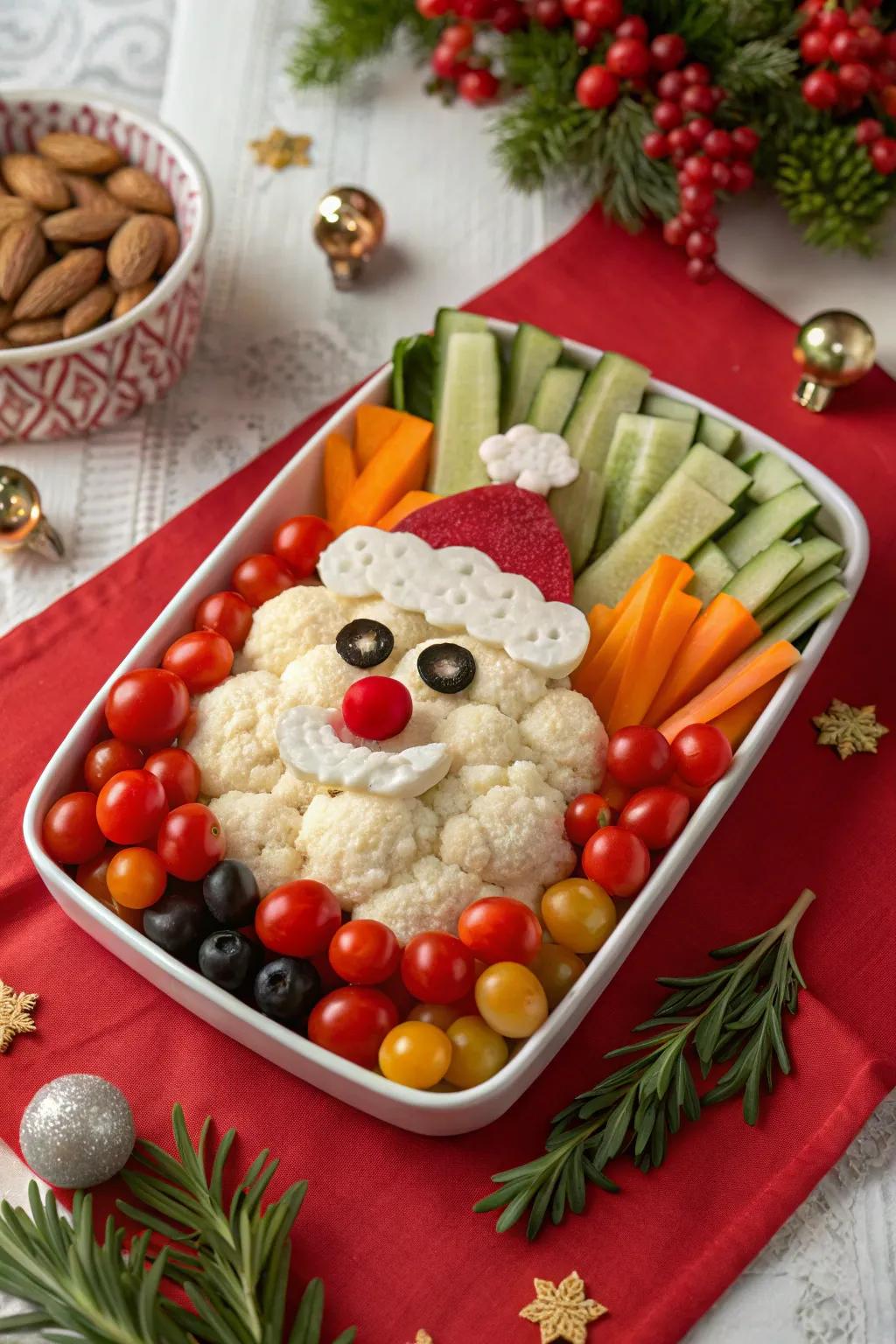 A Santa Claus veggie tray that's as fun to make as it is to eat.