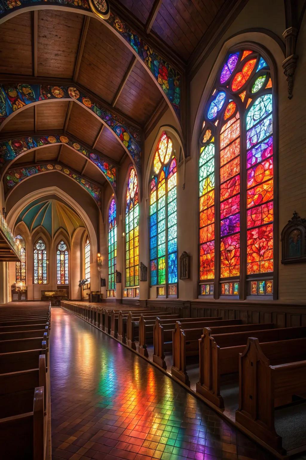 Stained glass windows give an otherworldly beauty to any area.