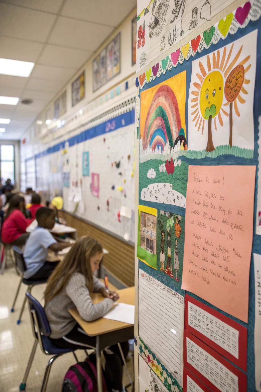 Bulletin boards that celebrate student creativity.