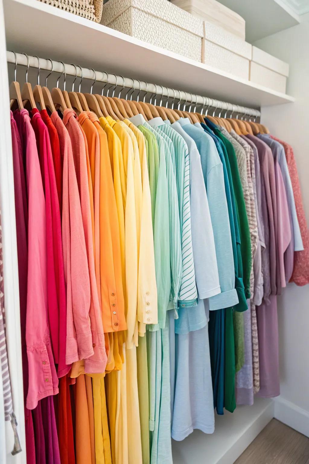 Color-coded clothes bring both order and joy to your closet.