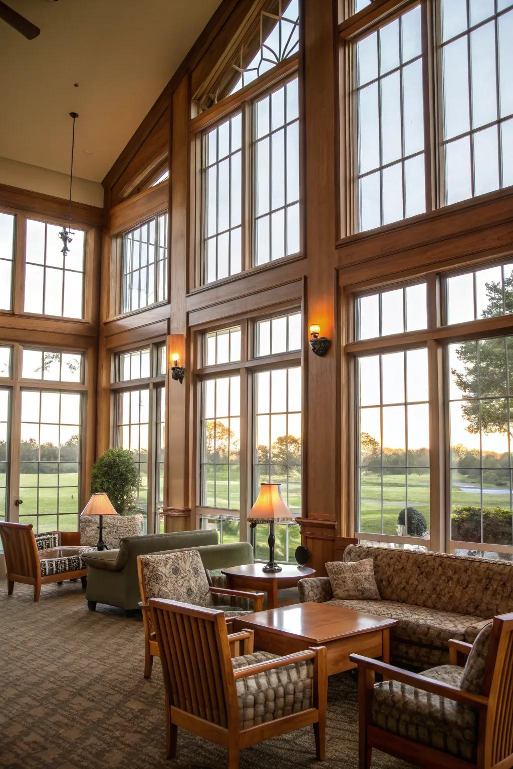 Clubhouse with large windows that maximize natural light.