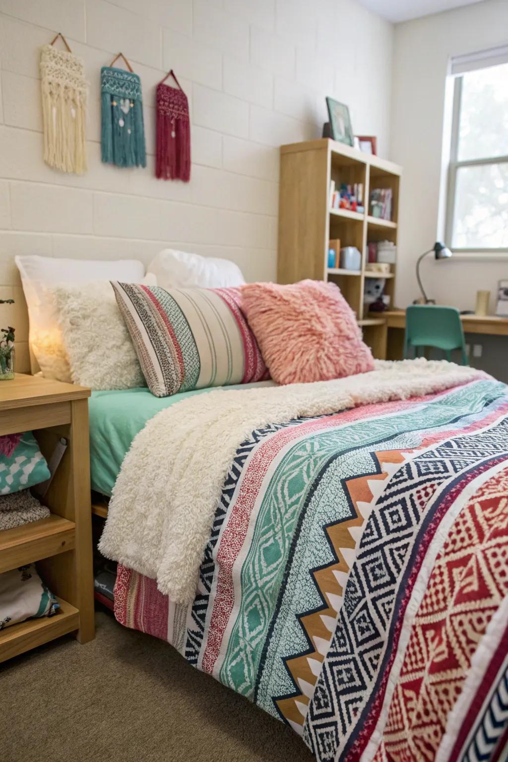 Create a haven of comfort with layered bedding.