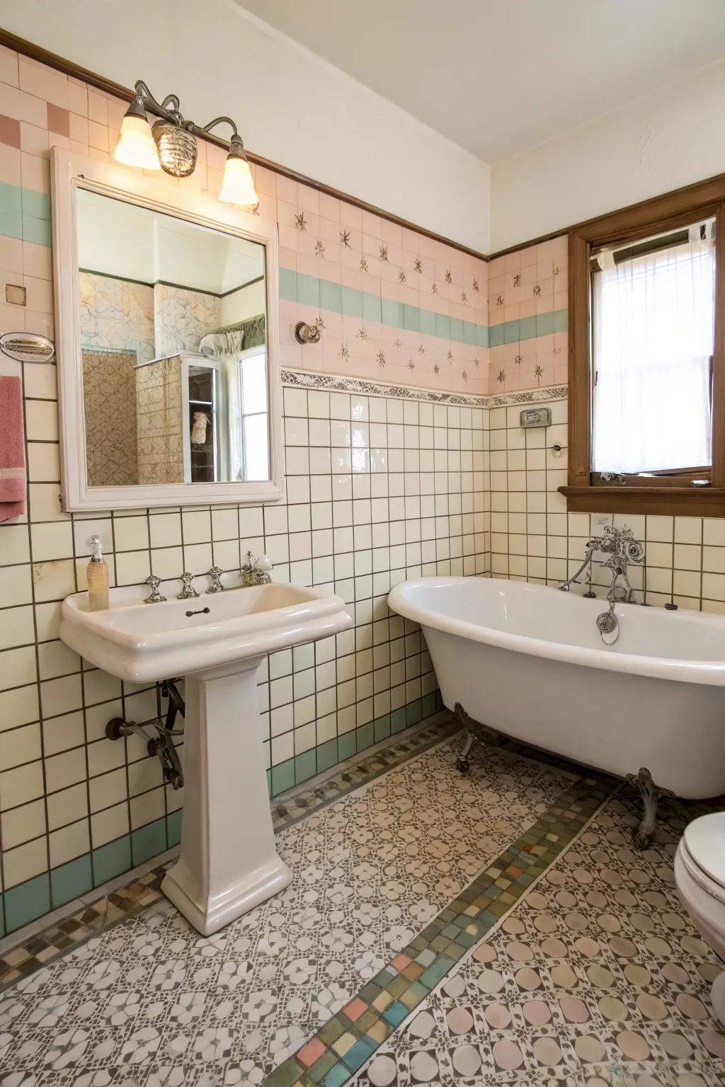 A charming retro bathroom with a nostalgic ambiance.