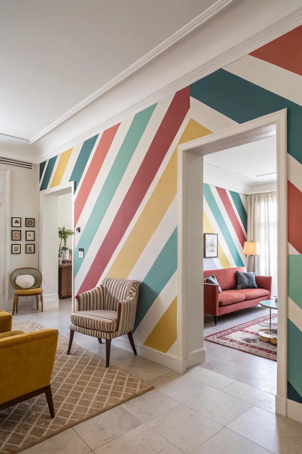 Geometric asymmetrical stripes add a dynamic touch to any room.