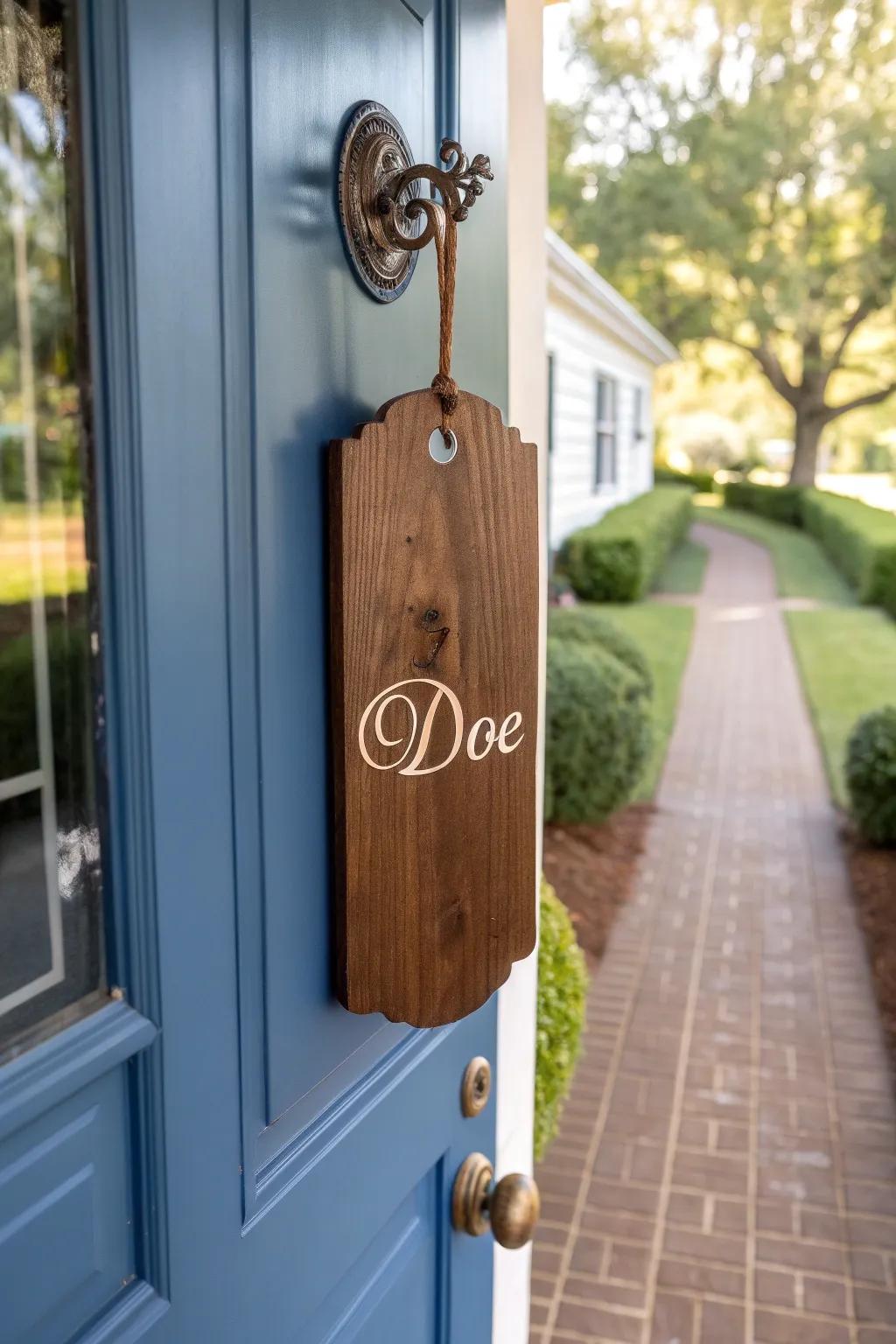 A personalized touch with a family name door hanger.