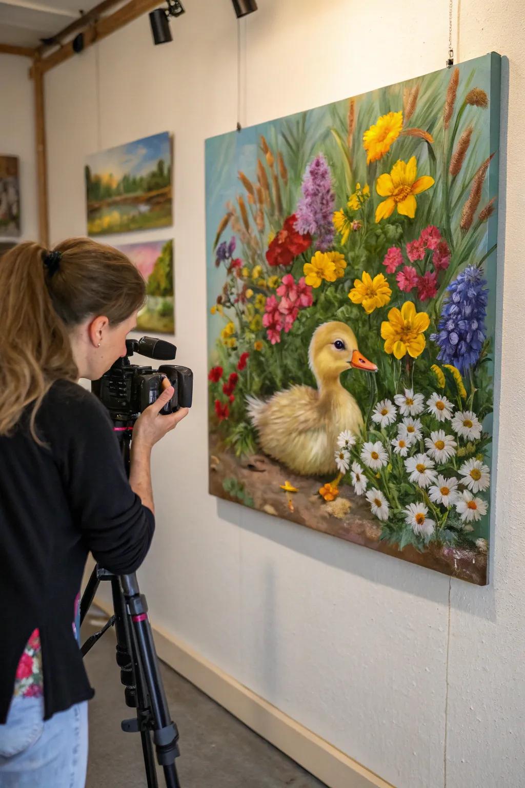 A duckling in bloom painting brings spring indoors.