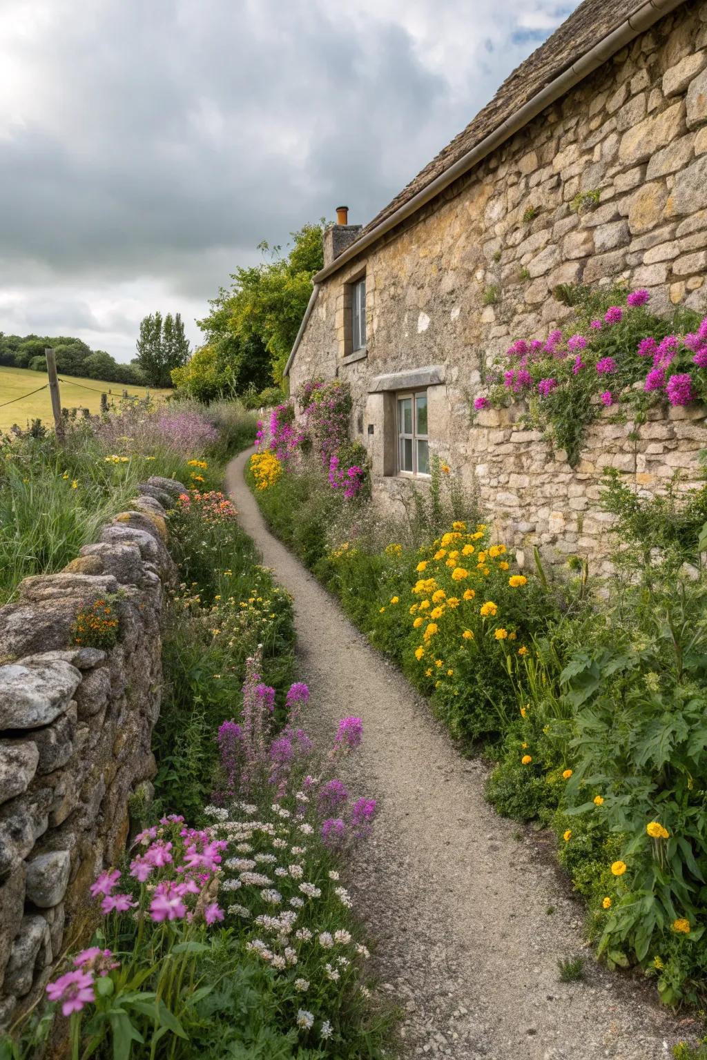 Rustic stone walls bring a touch of countryside charm to any home.