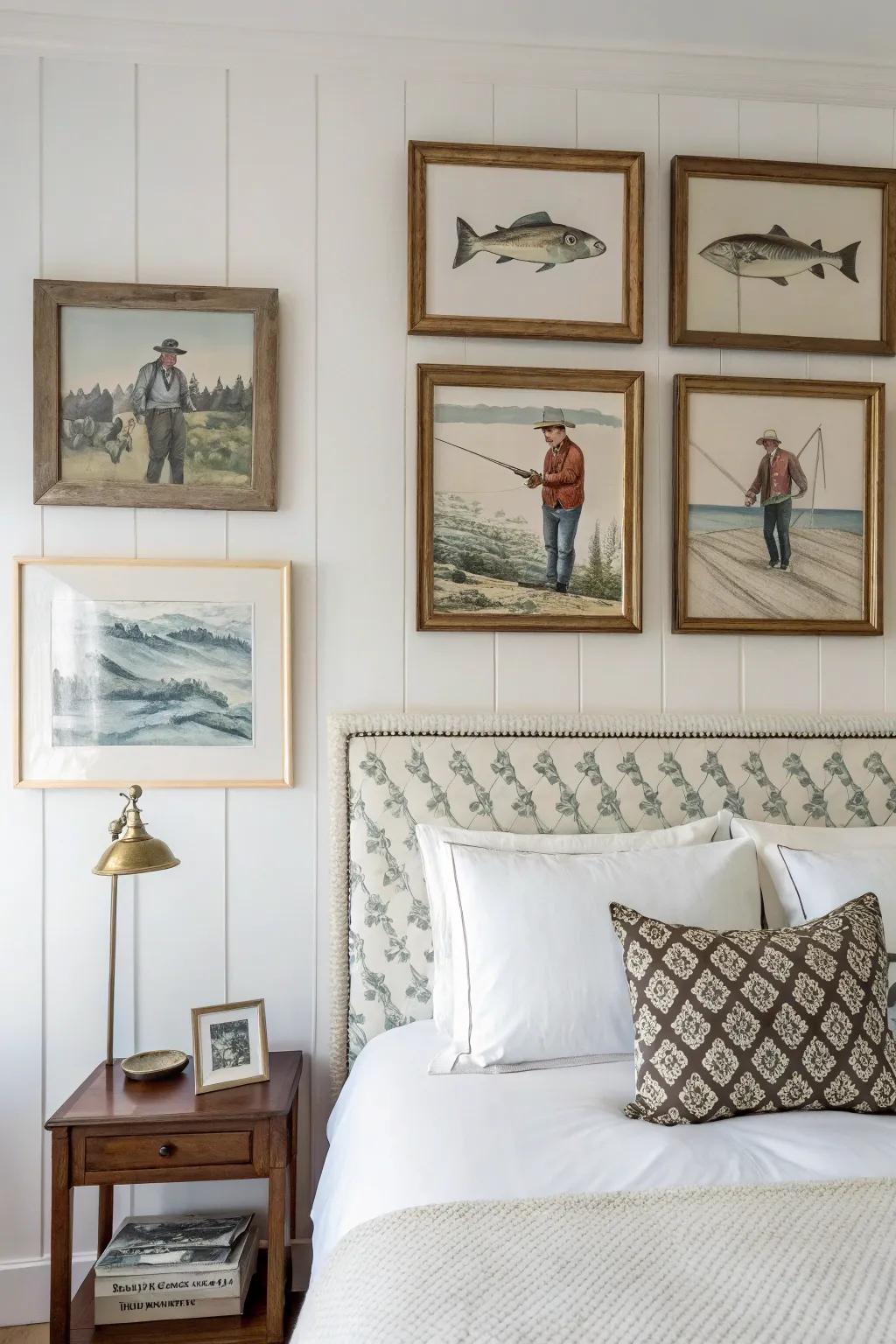 Wall art can be a focal point in your fishing-themed bedroom.