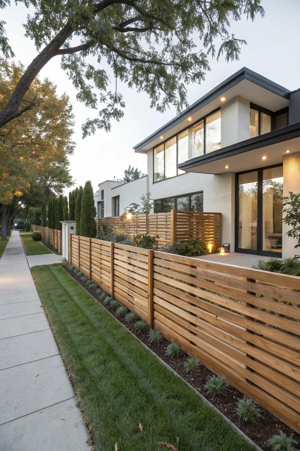 Modern horizontal wood fences offer a stylish and private solution.