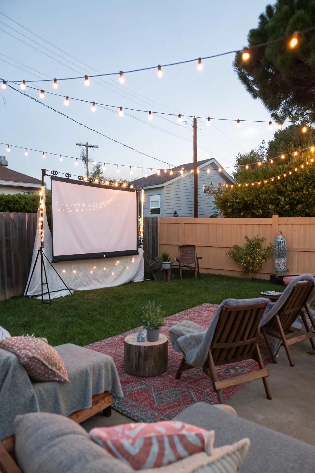 Movies under the stars: An enchanting setup for an outdoor cinema experience.