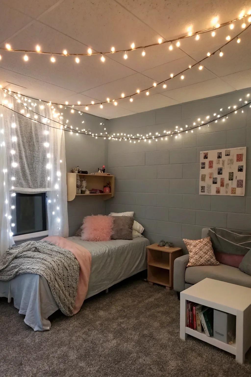 Illuminate your area using warm fairy lights.
