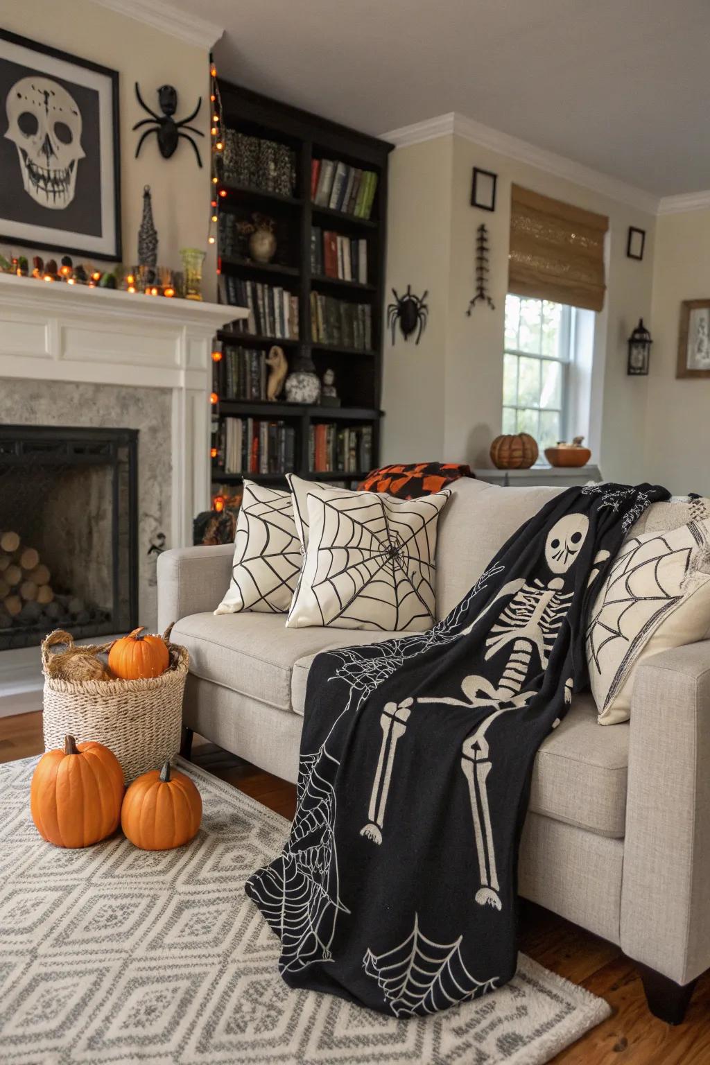 Skeleton cushions add a playful scare to your seating.