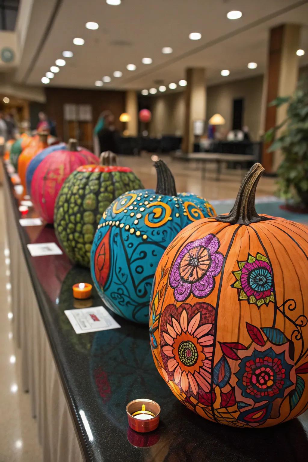 Painted pumpkins offer a colorful twist to traditional carving.