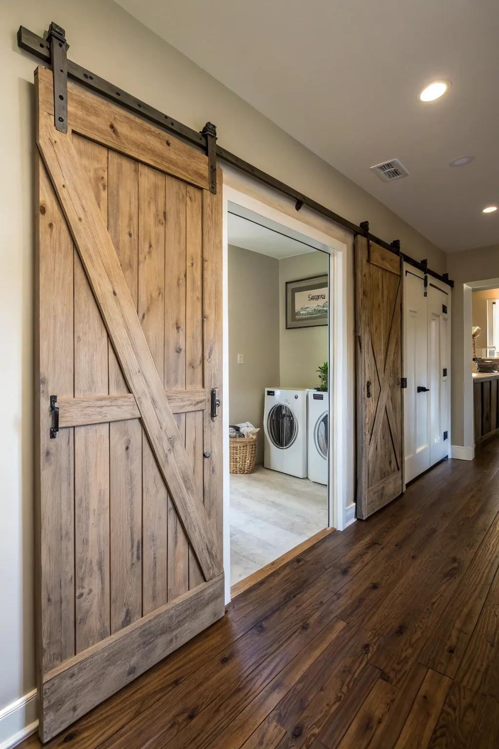 Rustic sliding barn doors add charm and practicality.