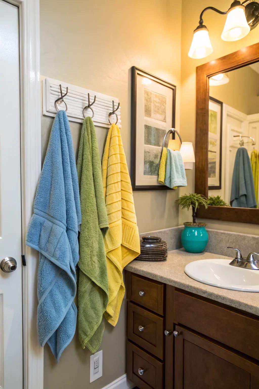 Towel hooks provide a space-efficient way to display your towels.