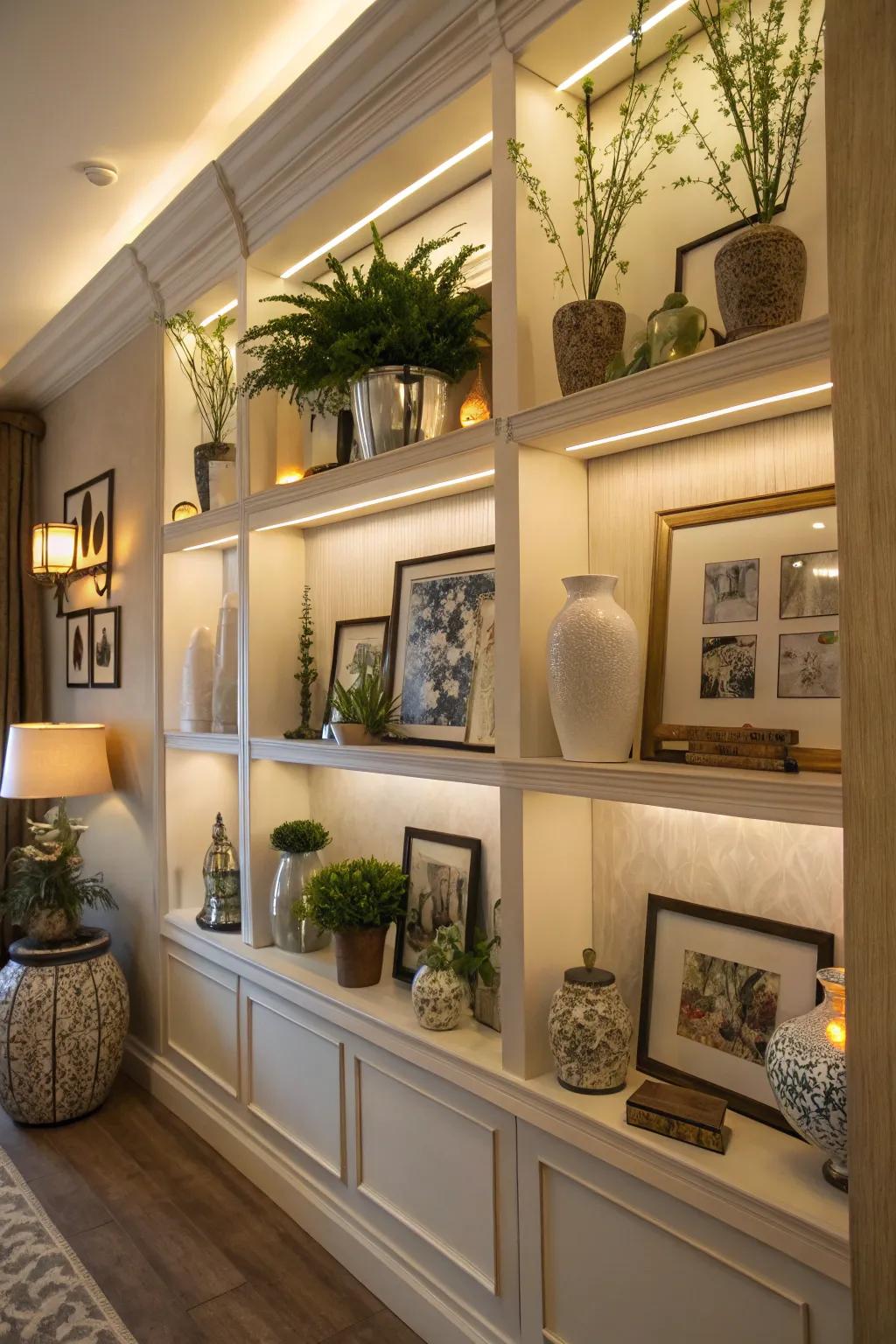 Show off your style with in-wall shelves displaying your favorite decor.