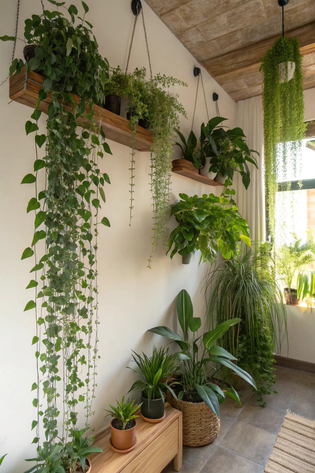 Enhance your home's aesthetic with a display of suspended plants.