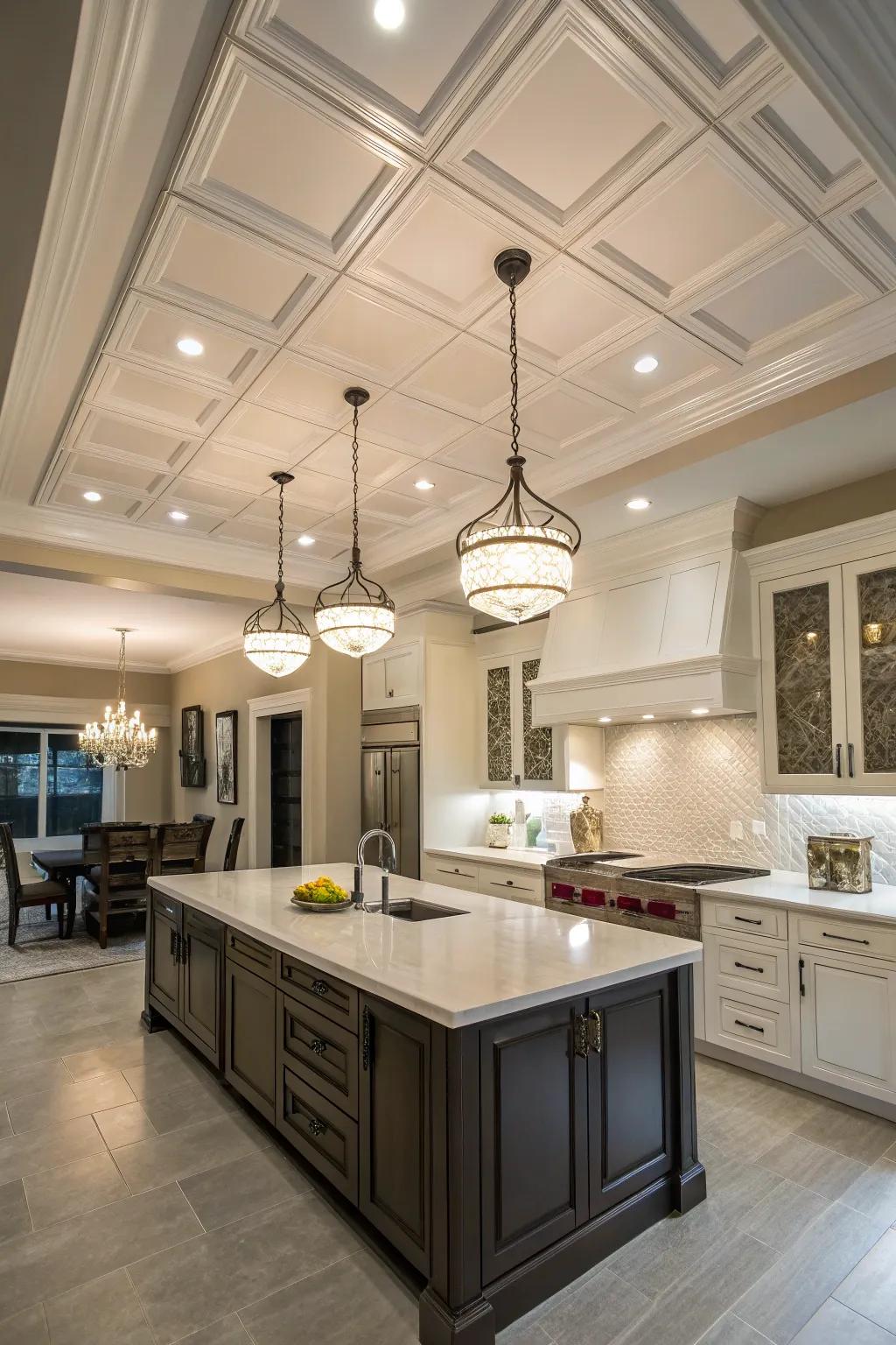 Enhance the room's appeal and spaciousness with an exquisitely designed tiered ceiling.