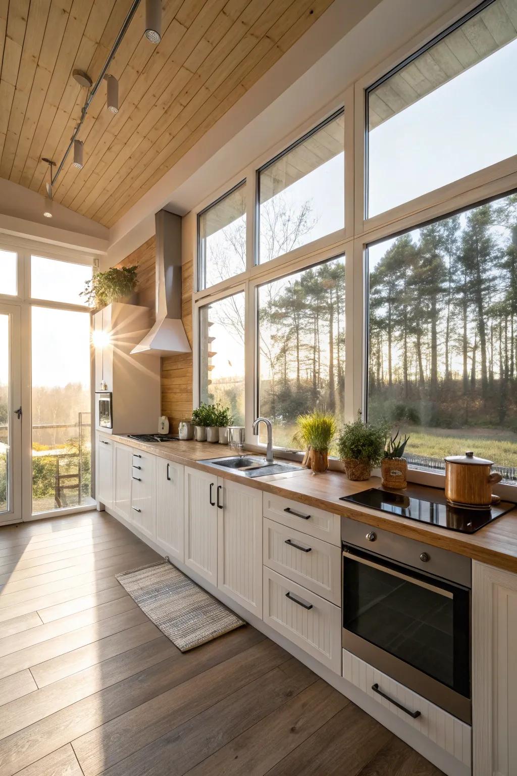 Maximize natural light with large windows for a bright and inviting kitchen.