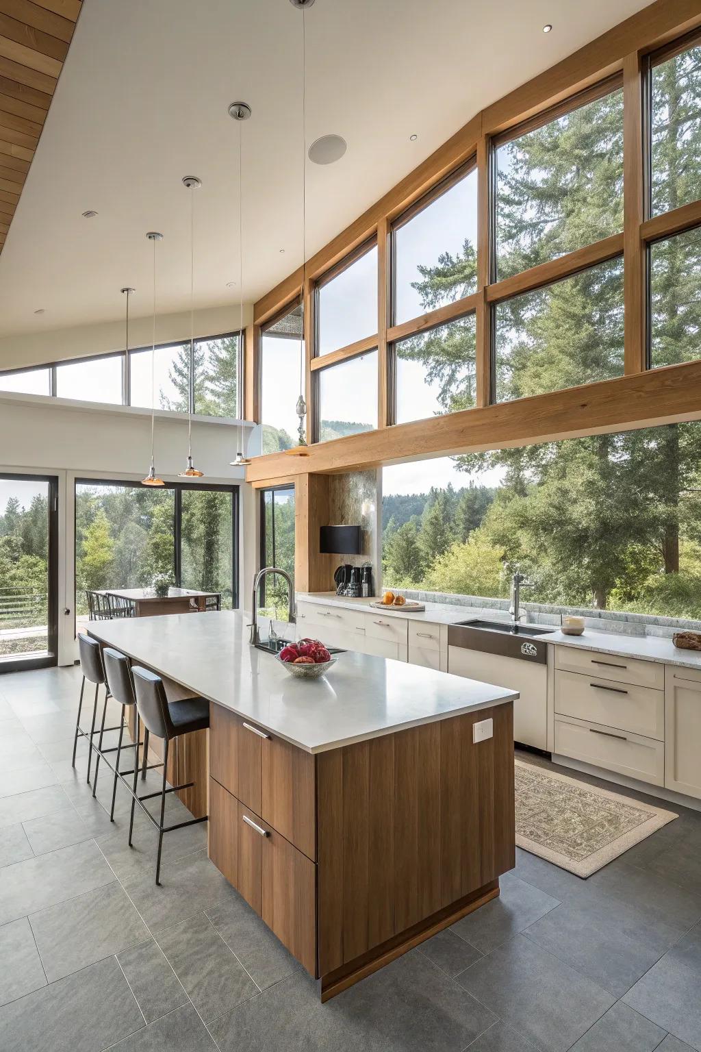 A kitchen showcasing both an island and a peninsula for maximum utility.