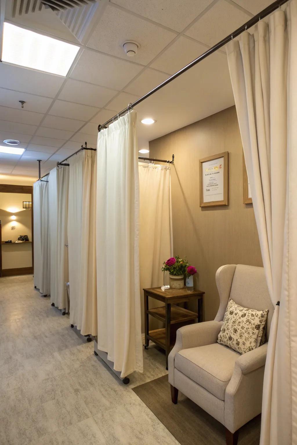 Elegant curtains create private and serene nursing spaces.