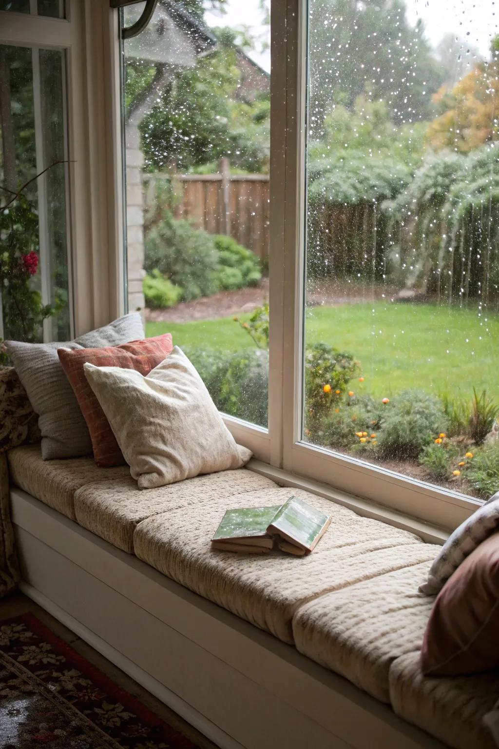 A cozy window seat perfect for reading and relaxation.