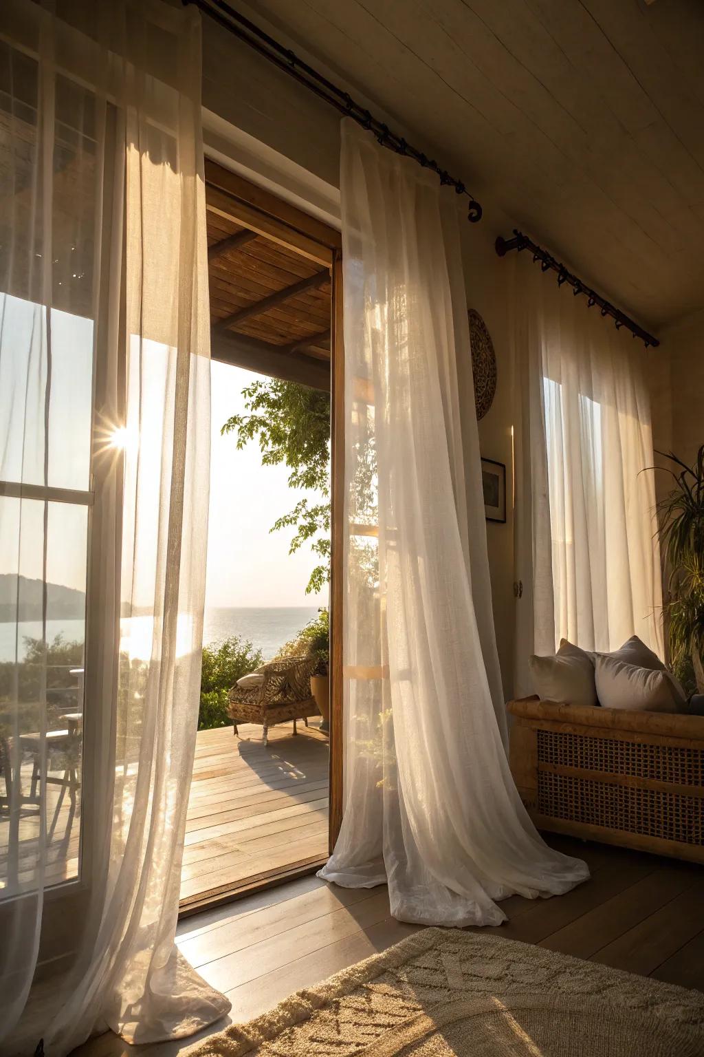 Sheer curtains contribute to a light and airy setting.