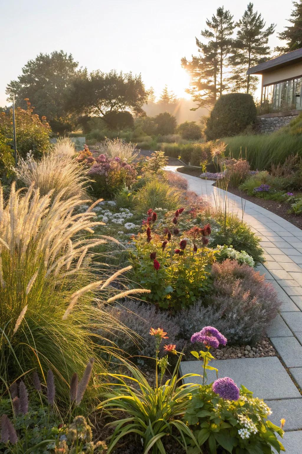 A garden showcasing the beauty of layered plantings for visual interest.