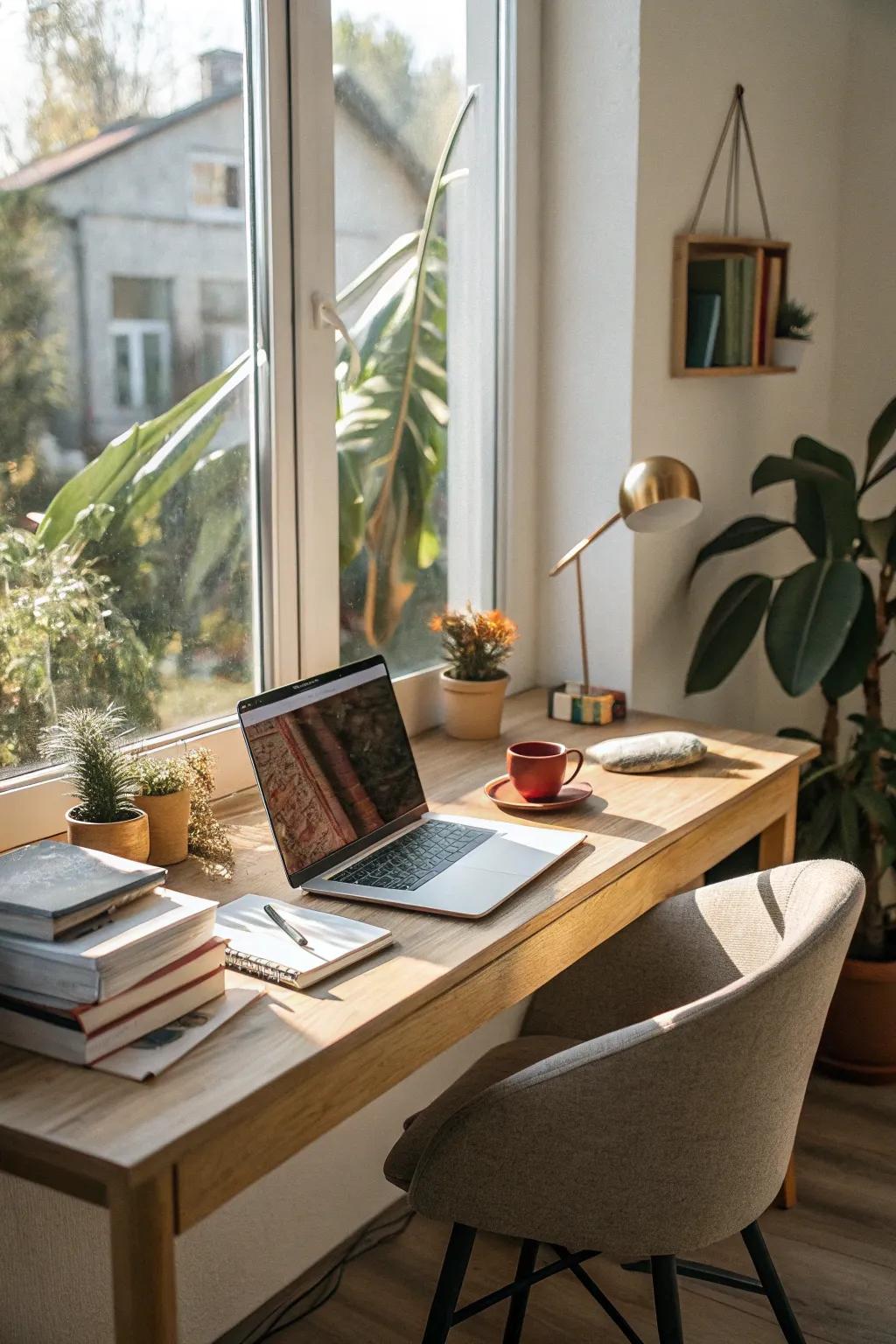 Natural light enhancing a modern home office ambiance.