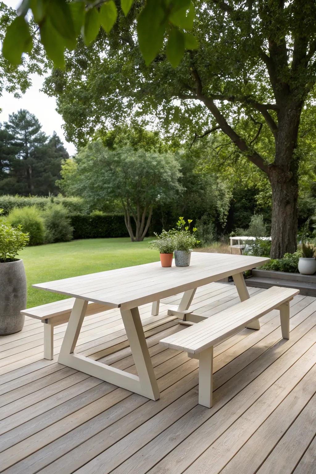 Modern design brings a touch of elegance to outdoor dining.