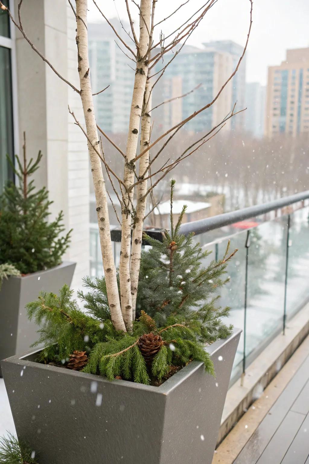 Birch branches add height and elegance to your planter.