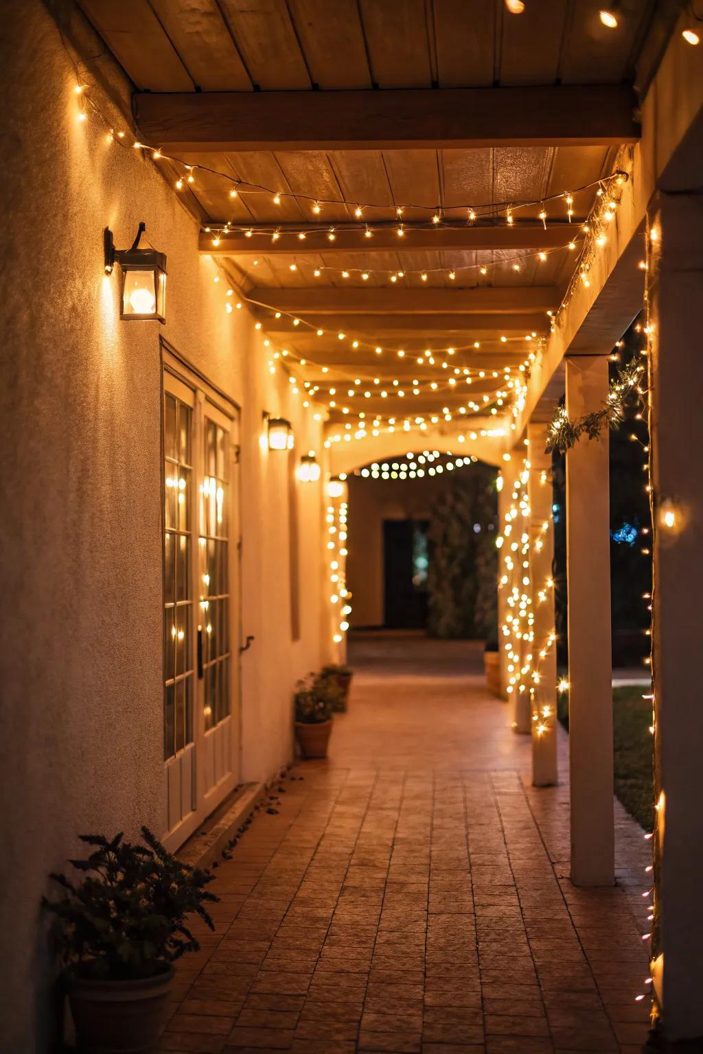 Warm string lights create an inviting and magical atmosphere in your entryway.