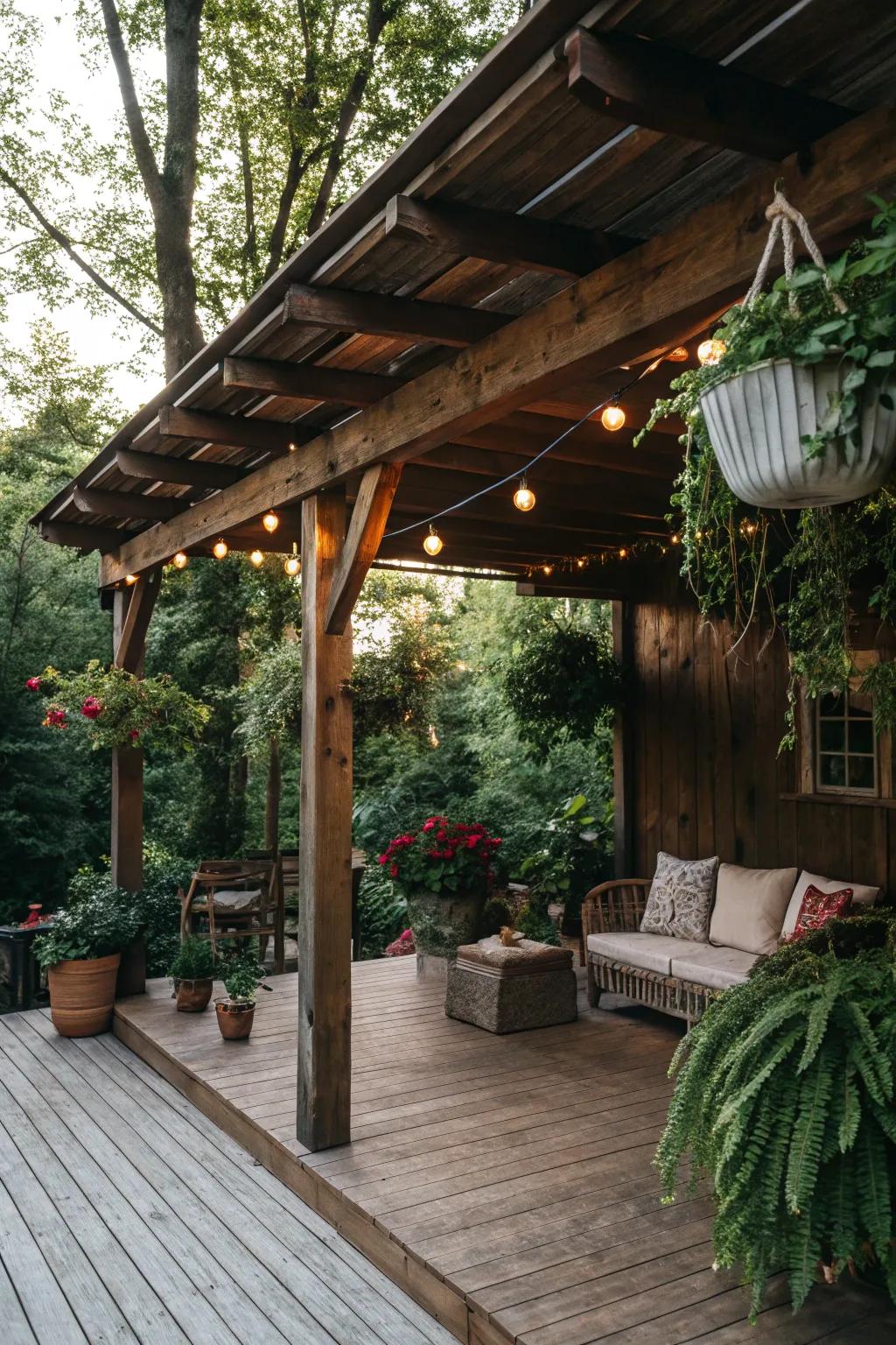 Wooden structures bring natural warmth to your patio.