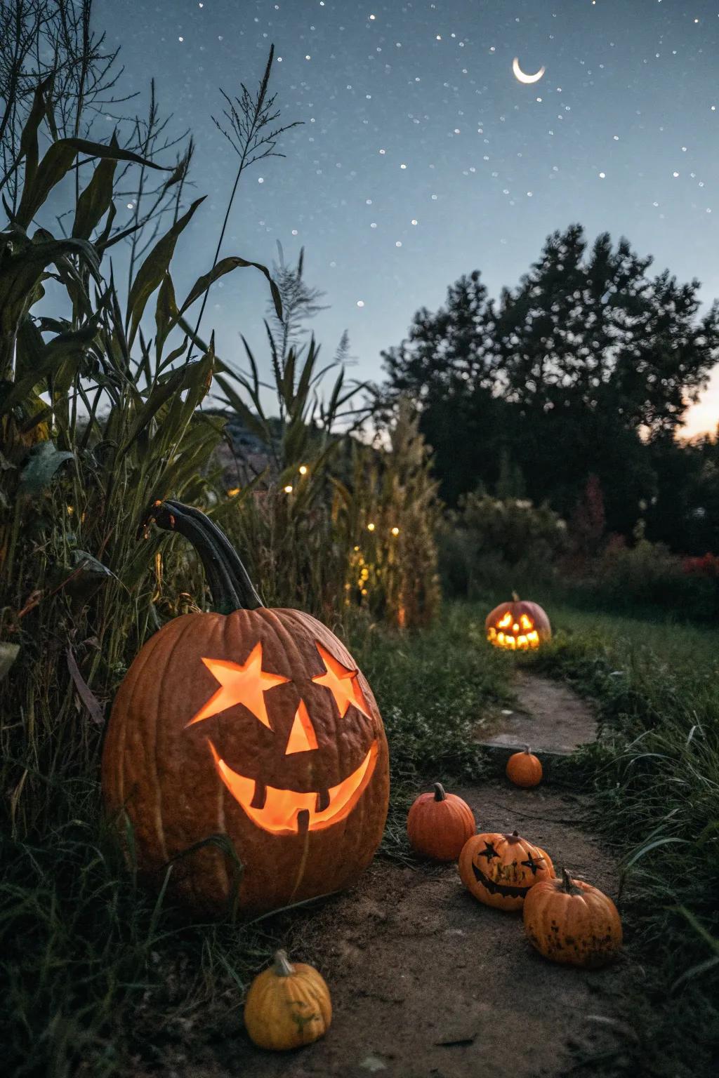 Whimsical starry-eyed pumpkin that adds magic to your decor.