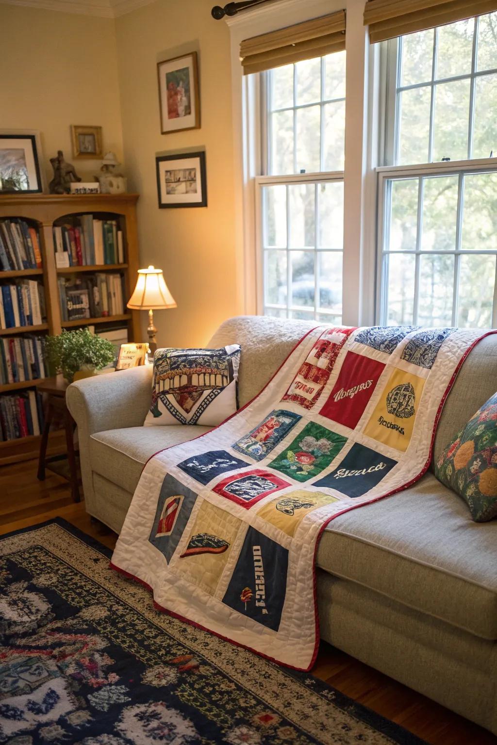 Snuggle up with a quilt made from your favorite rally towels.