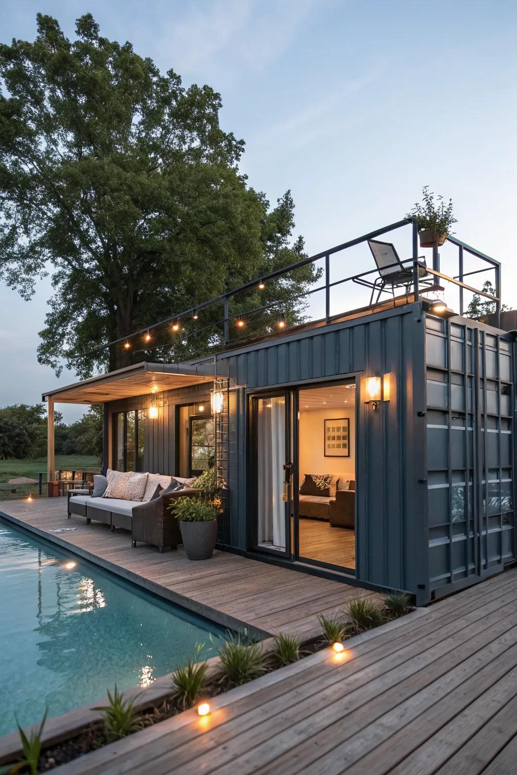 Elevate your relaxation with a rooftop deck on your pool house.