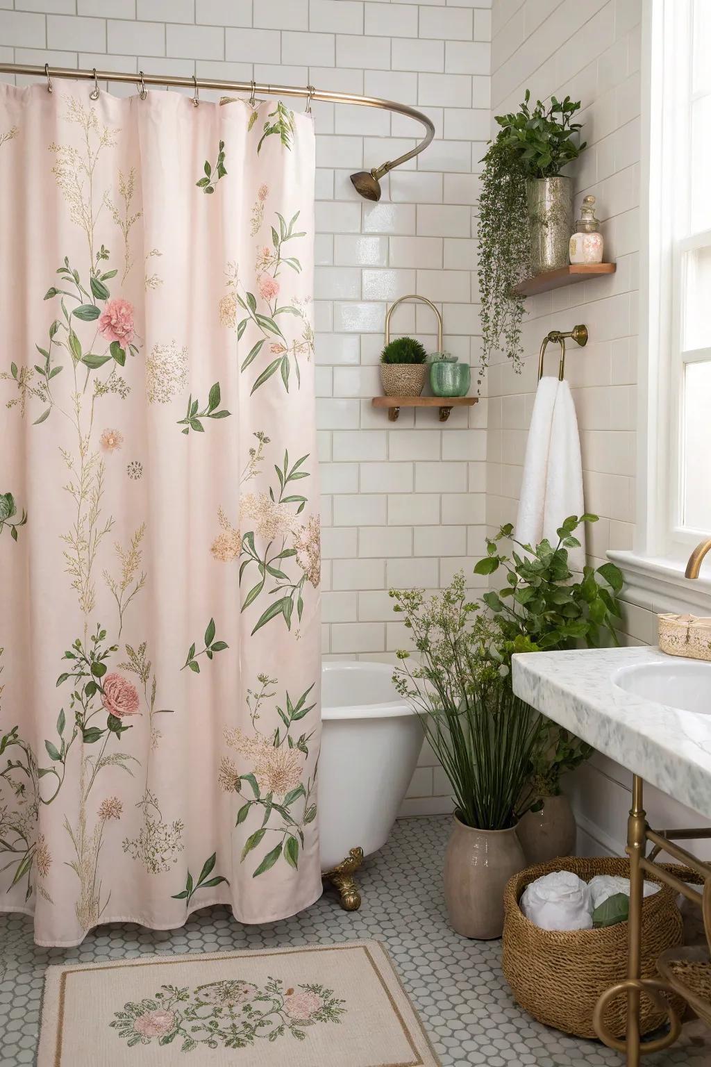 Floral shower curtains bring a touch of nature into your bathroom.