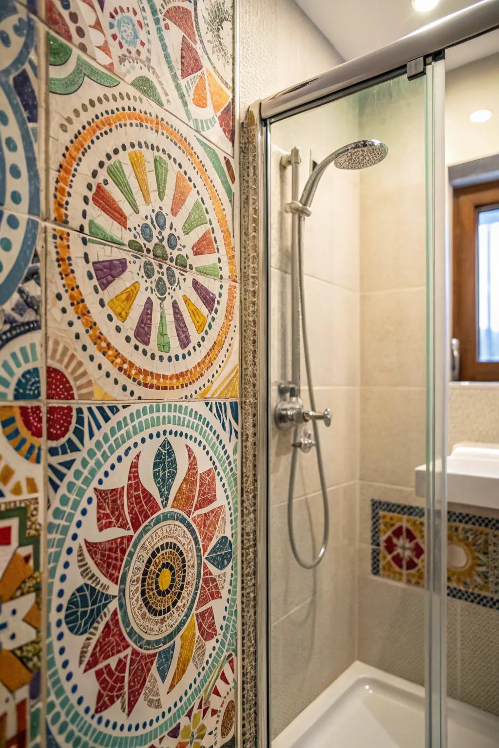 Mosaic tiles bring an artistic touch to small showers.