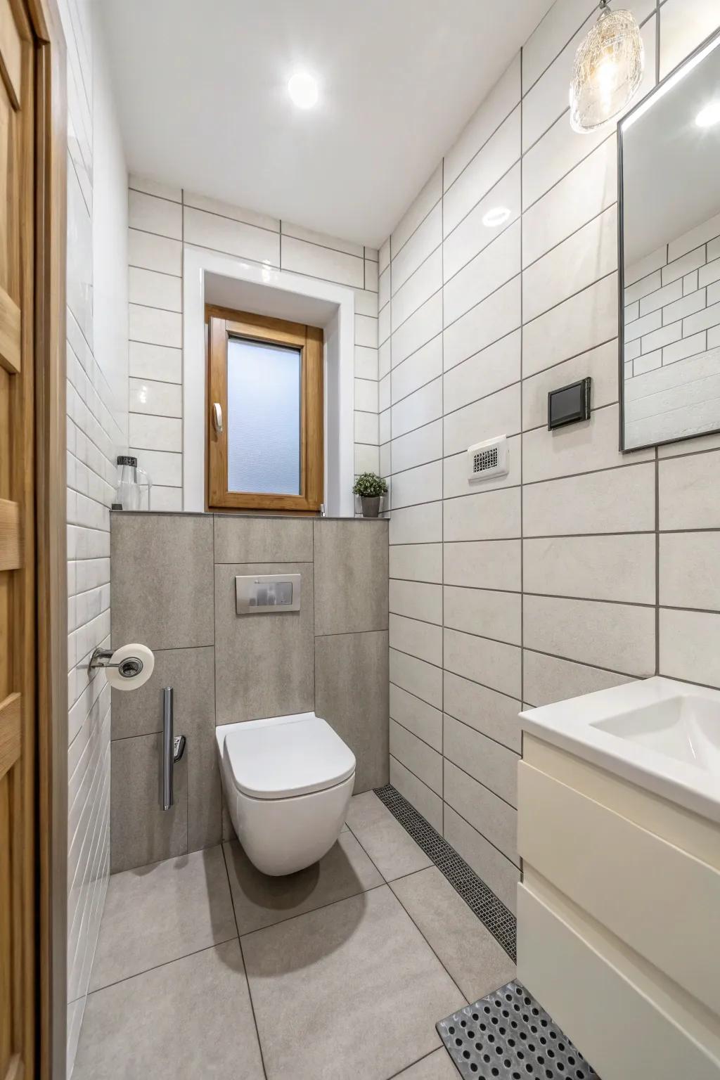 Soft hues fashion a soothing and open atmosphere in petite bathrooms.