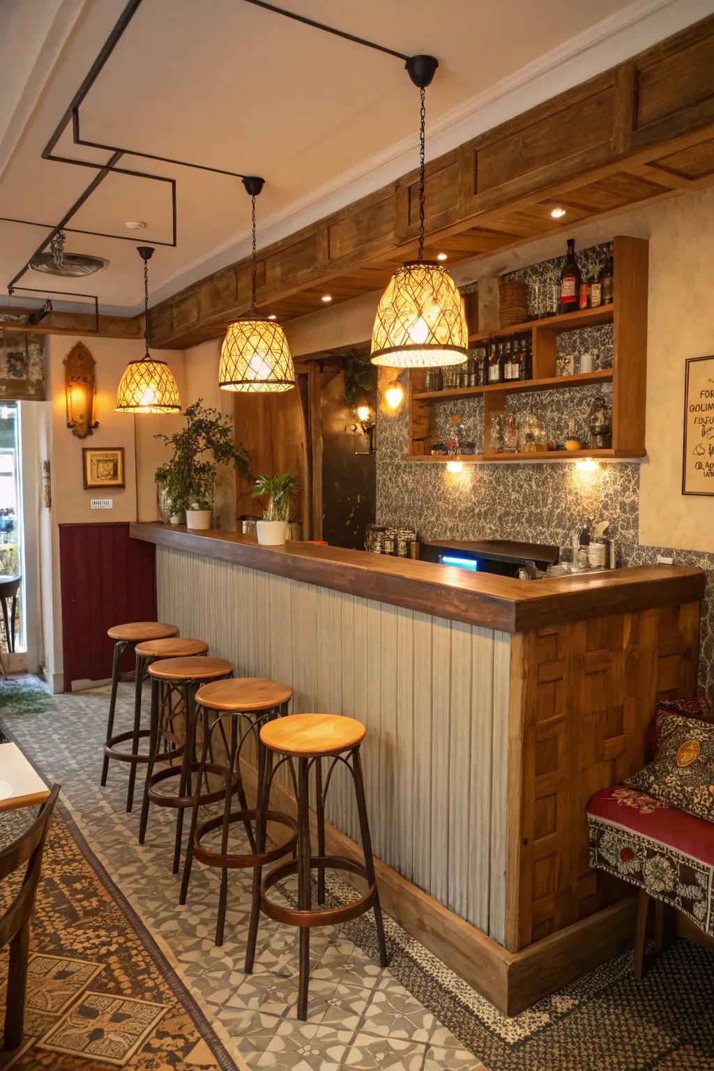 A cozy bar nook in a small restaurant, perfect for intimate gatherings.